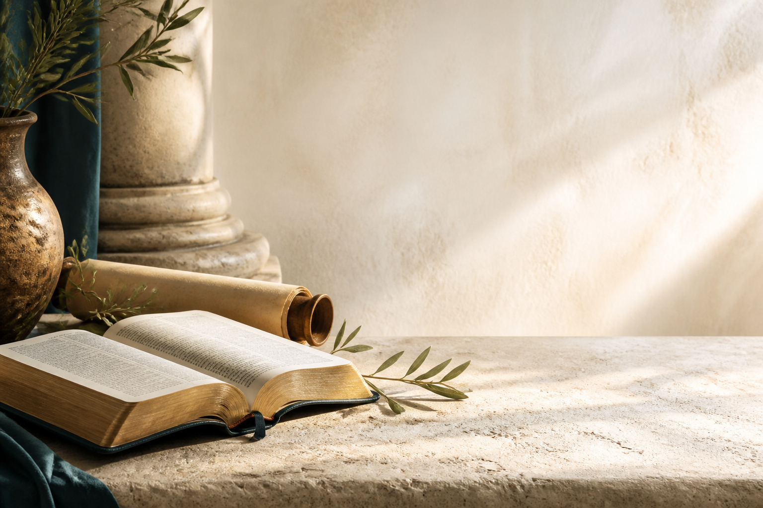 Biblia abierta y pergamino